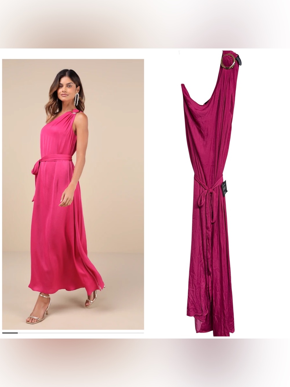 New‎ Lulus Goddess Aura One-Shoulder Fuchsia Maxi Dress